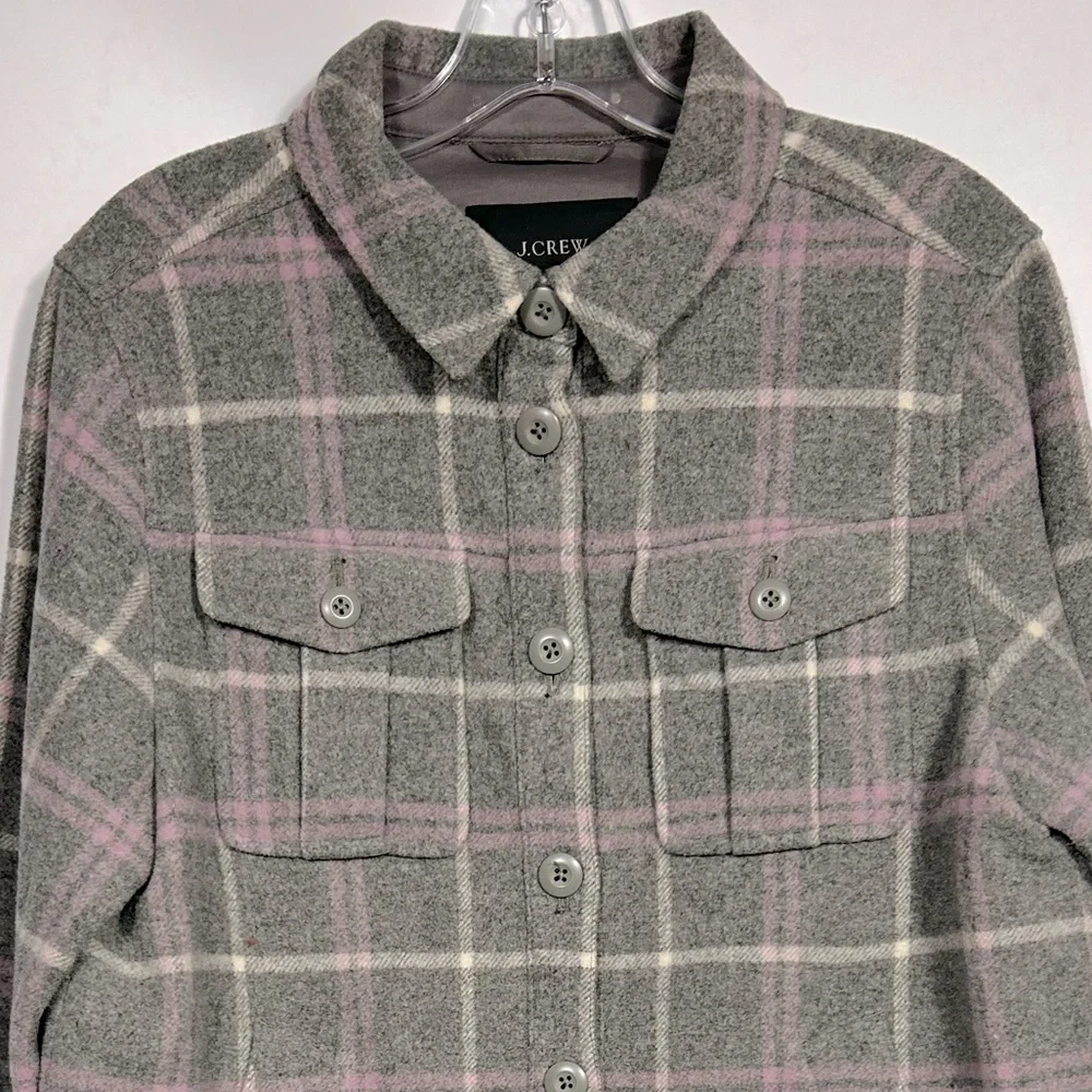 J.Crew Shirt-jacket in stretch wool-blend plaid Size S Gray/Lilac